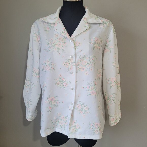 Vintage white floral shirt, 1970s handmade floral shirt - Picture 11 of 11